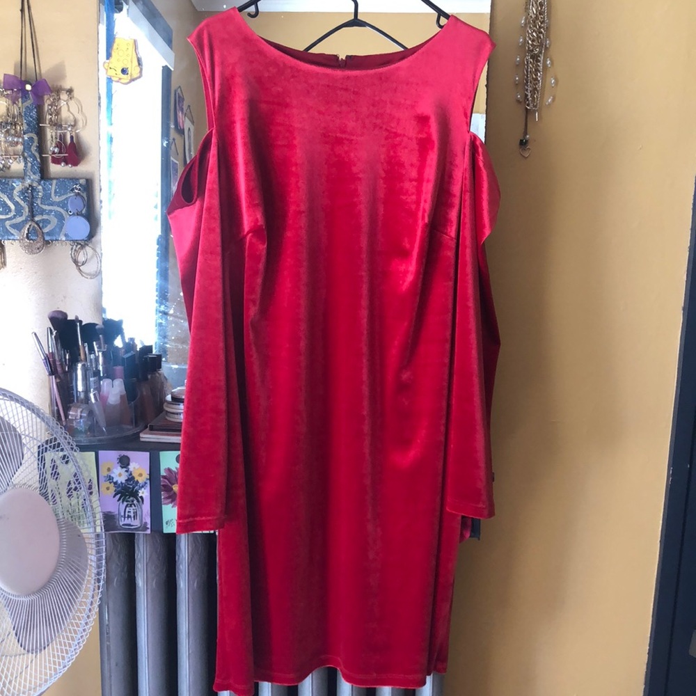 Little Red peeking shoulder dress